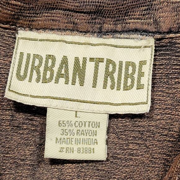 Urban Tribe Brown Vest Geometric Stripe Lace Button Up Classic Y2k Womens Size L - Picture 6 of 7